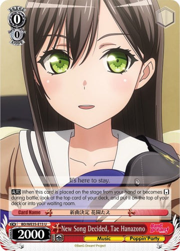 New Song Decided, Tae Hanazono (BD/WE35-E13 U) (Parallel Foil) [Poppin'Party x Roselia]